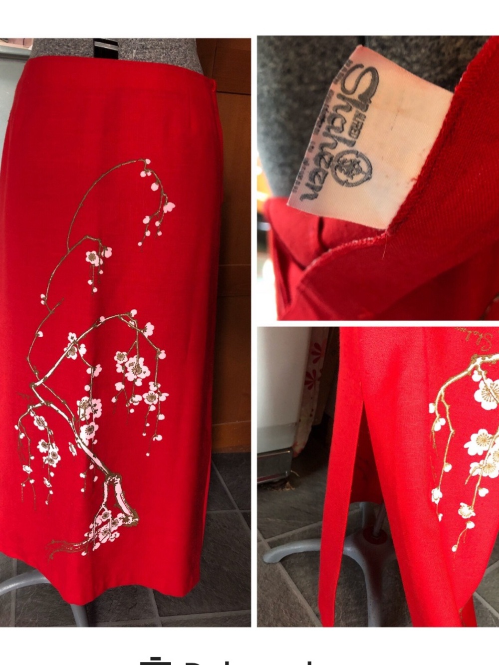 Vintage 70s red Alfred Shaheen hand painted skirt
